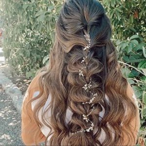 Four Piece Set Wedding Hair Vine,Extra Long Pearl Beads on silver  Vine